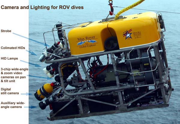 Diagram of the lighting and cameras on the Global Explorer ROV