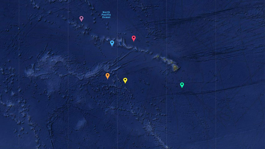 Map of the six Beyond the Blue expeditions on Okeanos Explorer will take place in 2024, from May through November.