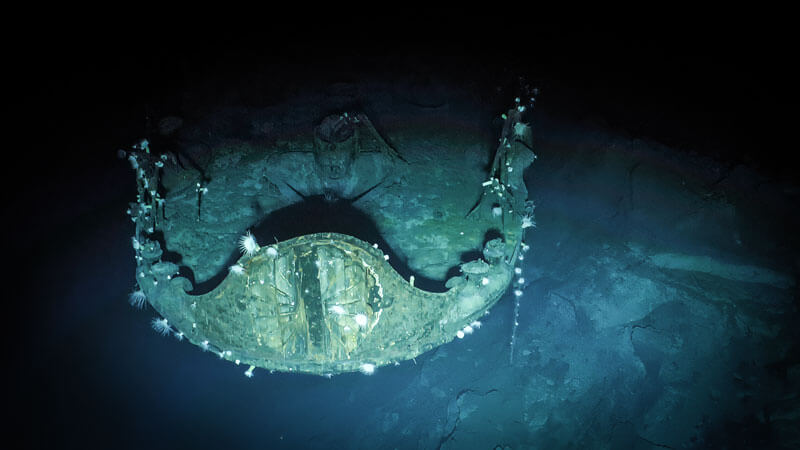 The underwater wreck of the Imperial Japanese Navy aircraft carrier Akagi.