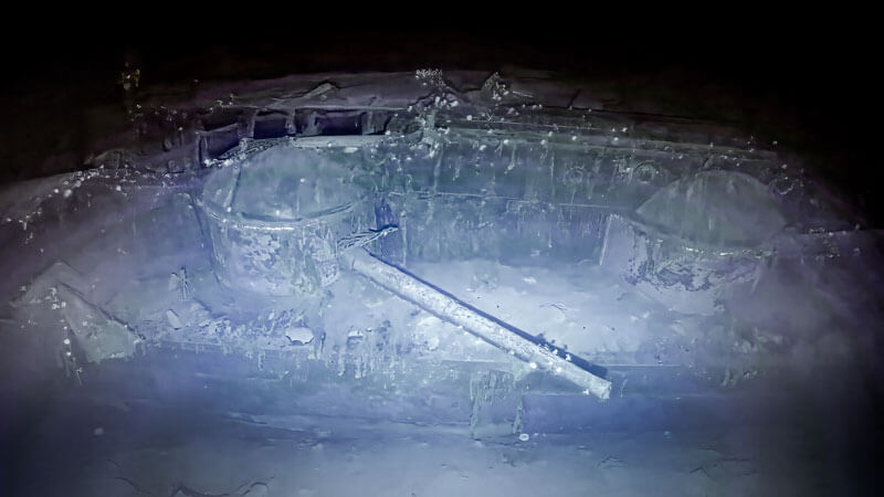 The underwater wreck of the Imperial Japanese Navy aircraft carrier Kaga.