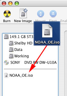 Adding NOAA_OE.iso image to Disk Utility