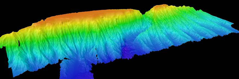 This image shows multibeam bathymetry of canyons in the Saba Valley region within the U.S. Exclusive Economic Zone of the Caribbean. This large, fascinating canyon area had never been previously mapped with multibeam surveys.