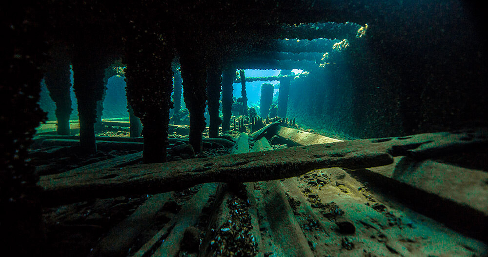 View below decks of the sunken D.M. Wilson.
