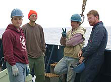 Atlantis crewmembers Rob Hill, Uriel Carpenter, Patrick Hennessy (bosun), and Paul Shute
