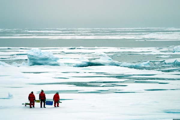 the science team walking into the distance