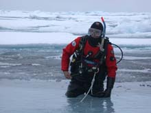 Wayne gets ready for another dive under the Arctic pack ice
