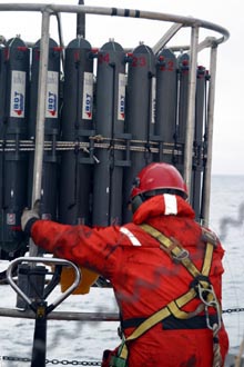 Lowering the CTD into the sea