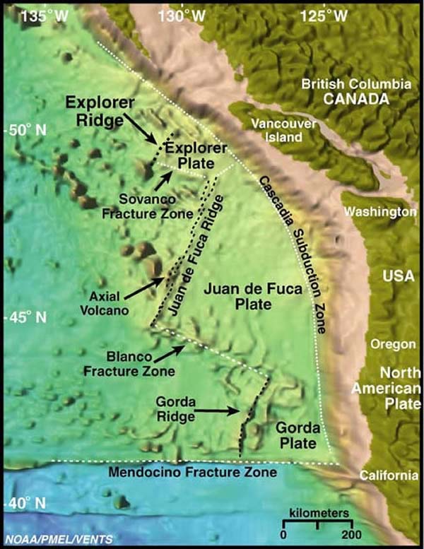 Satellite imagery of the northeast Pacific Ocean and western North Pacific Plate