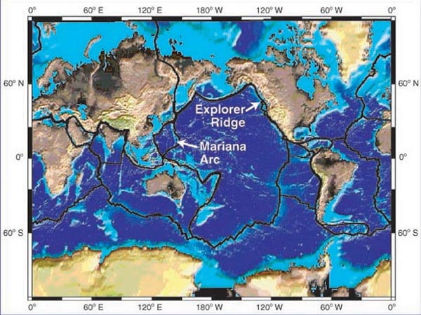 Map of the Earth's surface depicting the Submarine Ring of Fire