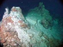 Two anhydrite and sulfide chimneys