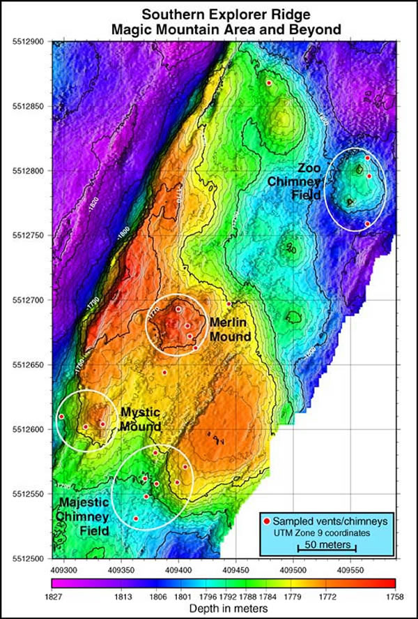 Bathymetric map of Magic Mountain area