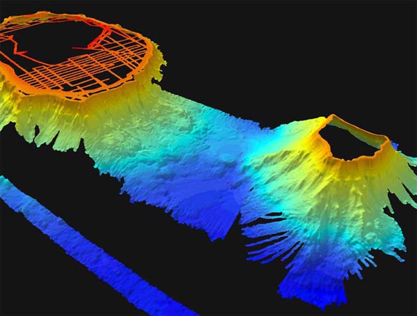 Three dimensional view of area near Lisianski Island