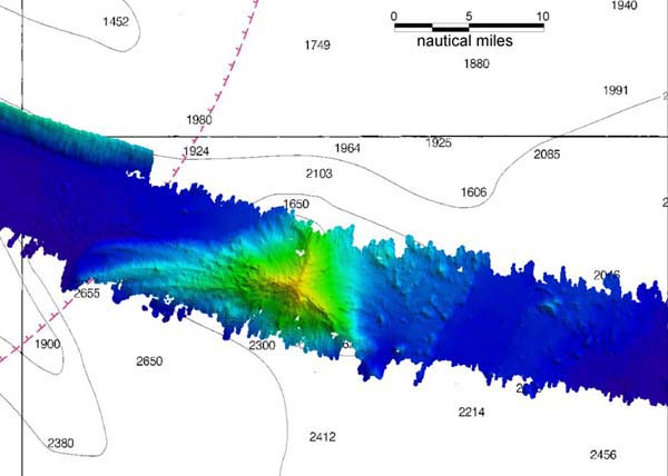 A digital terrain model of a seamount southwest of Gardner Pinnacles
