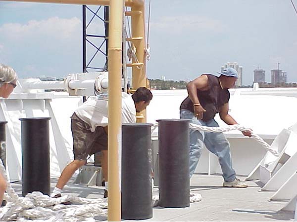 Stowing the line on the NOAA Ship Ron Brown