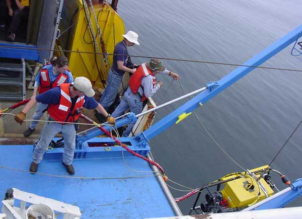 Hauling in the ROV