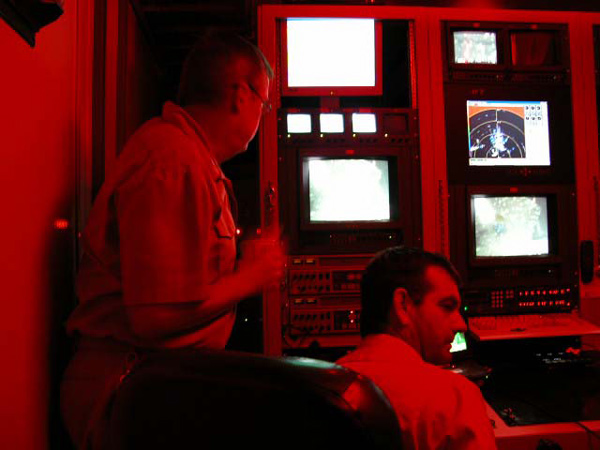 Captain John Wilder checks out operations in the ROV