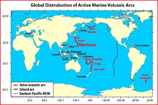 Global distribution of active marine volcanic arcs