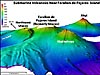 Bathymetry of three volcanoes