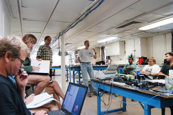 The first science meeting on board the Ronald H. Brown