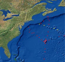 Map of Challenger and Mountains in the Sea sites