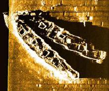 A sidescan sonar image of the complete wreck site