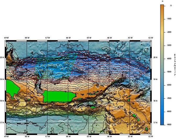 Tracklines of the multibeam bathymetry cruises.