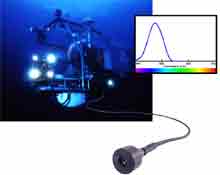The Johnson-Sea-Link submersible with a fiber optic cable attached to it and a representative spectrum.