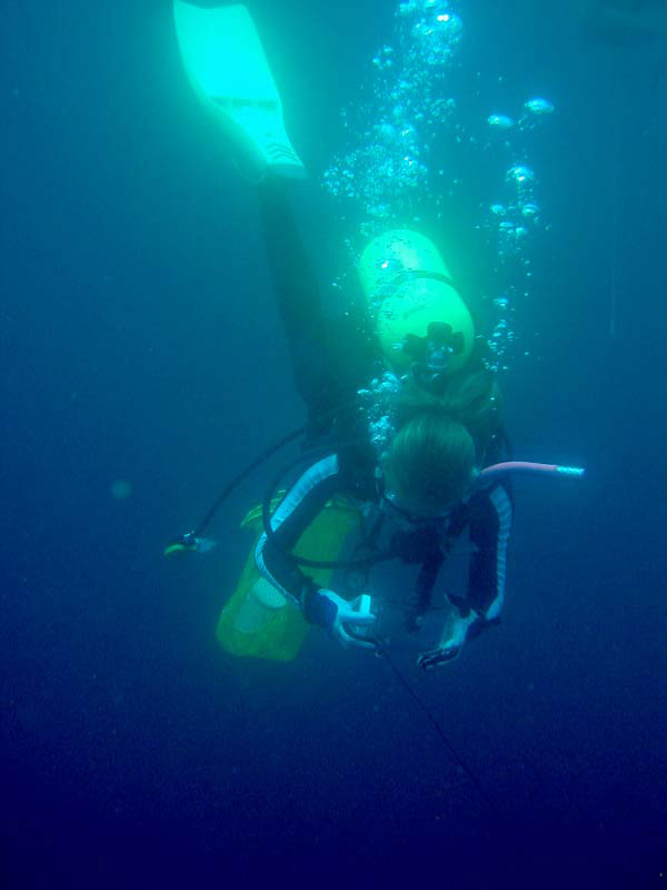 Blue water divers use glass jars to capture gelatinous specimens for further study in the ship’s laboratory. (Image courtesy Justin Marshall)