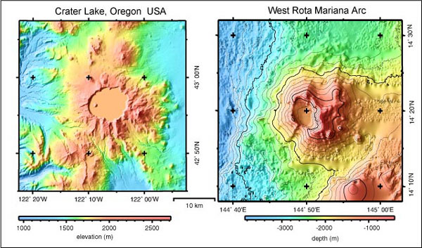 A comparision of Crater Lake and West Rota calderas.