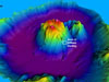 Three-dimensional view of the Maug caldera (2 times vertical exaggeration).