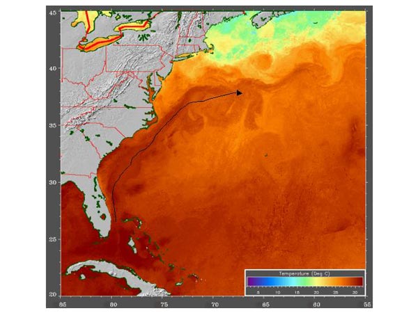 View of the Gulf Stream during summer off the southeastern United States.