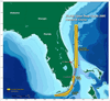 This map of the Florida Deep Coast Corals expedition route shows the the Florida straits