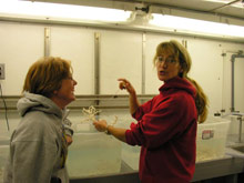 Teacher Tracy Griffin discusses the health of the Lophelia coral being kept in the onboard