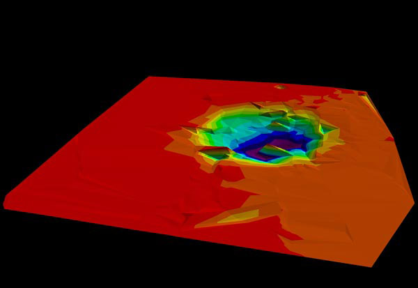 Figure 3: 3-D oblique view of Figure 2, looking north-northwest.