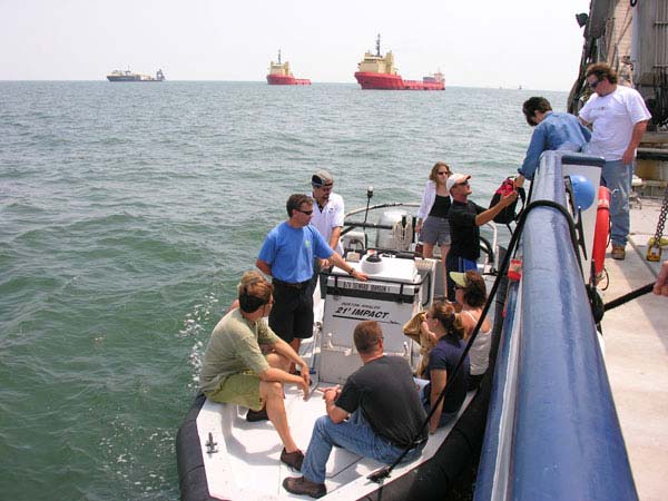 Some of the science crew, going ashore to sightsee in Galveston.