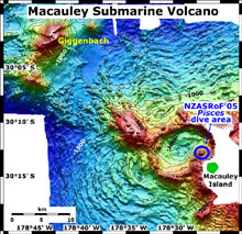 Map view of Macauley and Giggenbach submarine volcanoes.