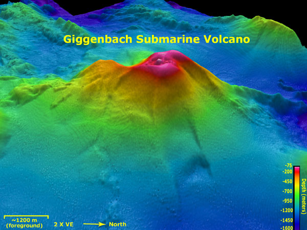 Giggenbach submarine volcano viewed from the east looking west.