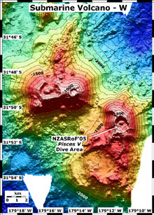 Map view of submarine Volcano-W.  