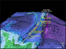 An overall image of the New Zealand American Submarine Ring of Fire 2005 expedition dive sites.