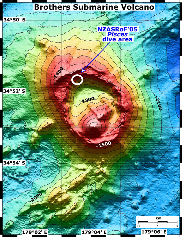 Map view of Brothers submarine volcano.