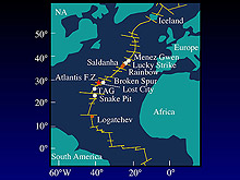 Locations of Hydrothermal Fields on the Mid-Atlantic Ridge