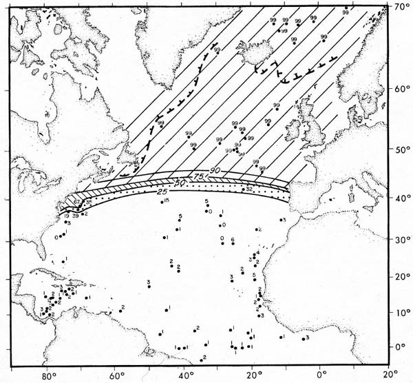 The North Atlantic Ocean distribution of the planktonic foraminifera N. pachyderma (sin) at the Last Glacial Maximum (LGM)