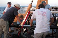 The Institute for Exploration (IFE) team checks out the ROV Argus. 