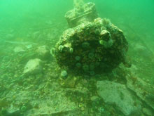 Divers Examine the rear portion of the CLARA NEVADA's main shaft.