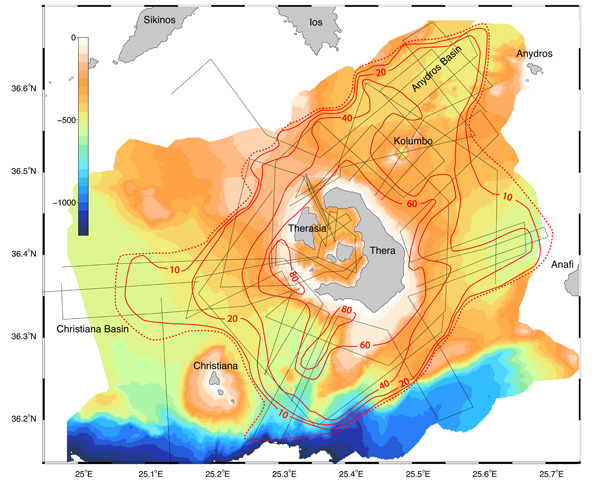 General map of area, showing location of Santorini (Thera) caldera