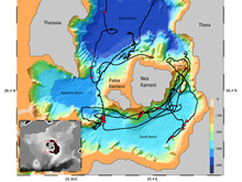 The distribution of hydrothermal vents within the Santorini caldera