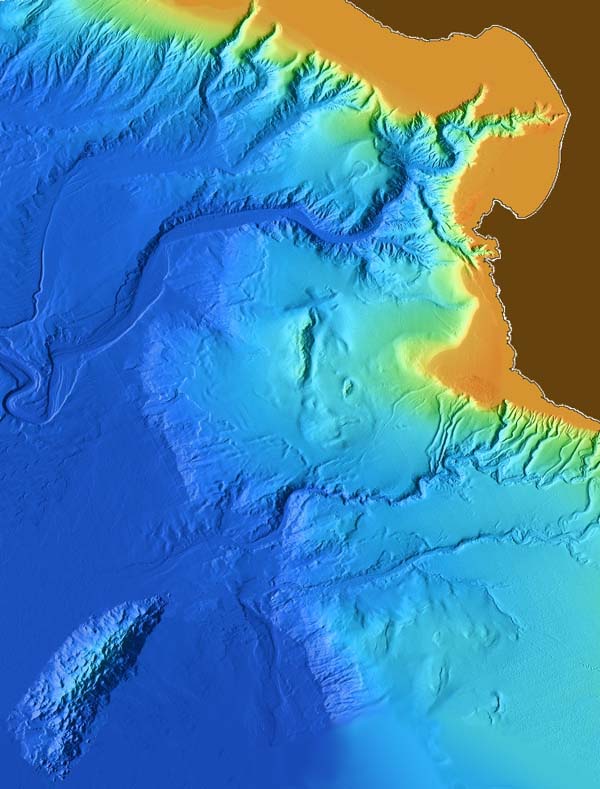 The relationship of Davidson Seamount to Monterey Bay and the coast.
