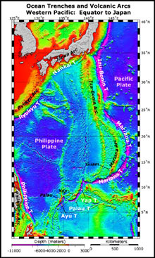 Satellite altimetry data of the western Pacific from the equator to Japan.