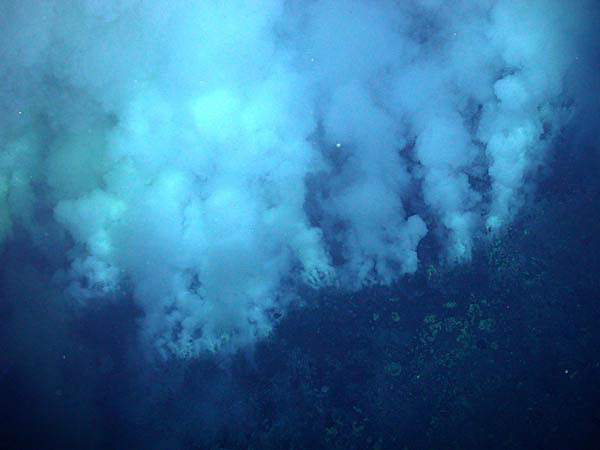 A zoomed-out view looking down on an advancing andesite lava flow