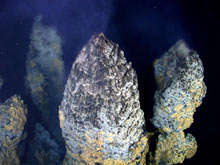 Beehive-type tops of the chimneys are expelling hydrothermal fluids that make 'smoke' upon mixing with the surrounding seawater.